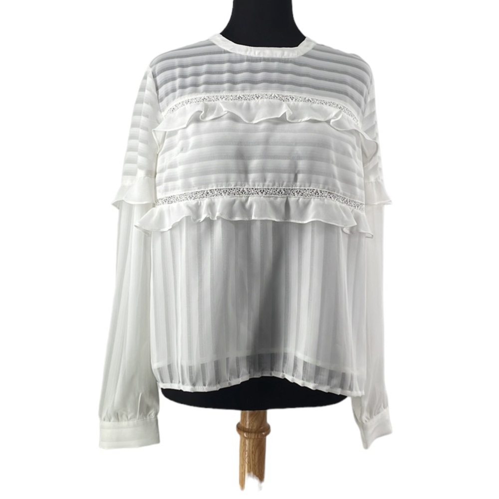 HEARTLOOM white blouse ruffles peasant Victorian boho top career revolve sz M